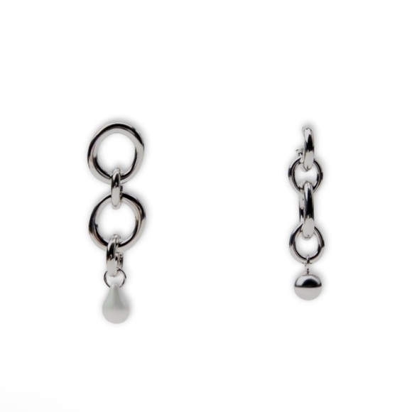 Zara Chain Link Pearl Silver-tone Earrings NWT - Picture 3 of 5